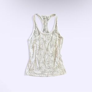 vintage lorna jane uniquely palm print racerback tank sheer vacation top size s